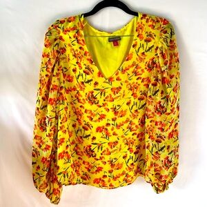 Vince camuto spring blouse floral print lined top balloon sleeves size medium